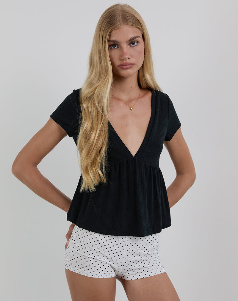 Monia Plunge Top in Pointelle Black