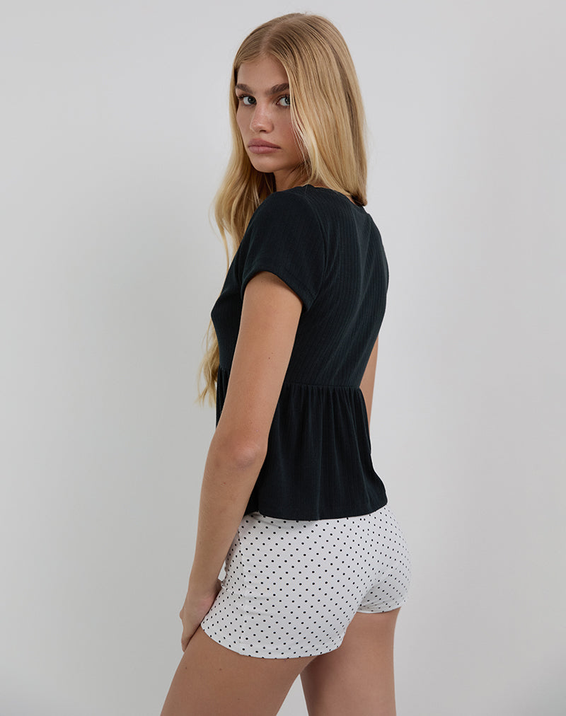 Monia Plunge Top in Pointelle Black