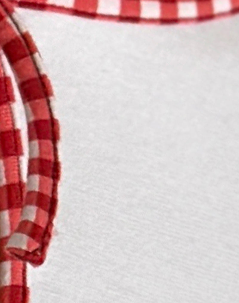 Monsel Tie Front Top in White with Red Gingham Binding