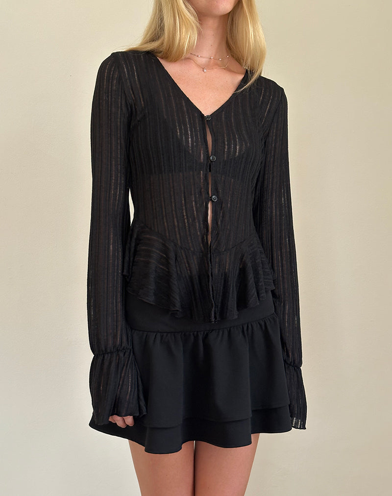 Morgana Flute Knit Cardigan in Black