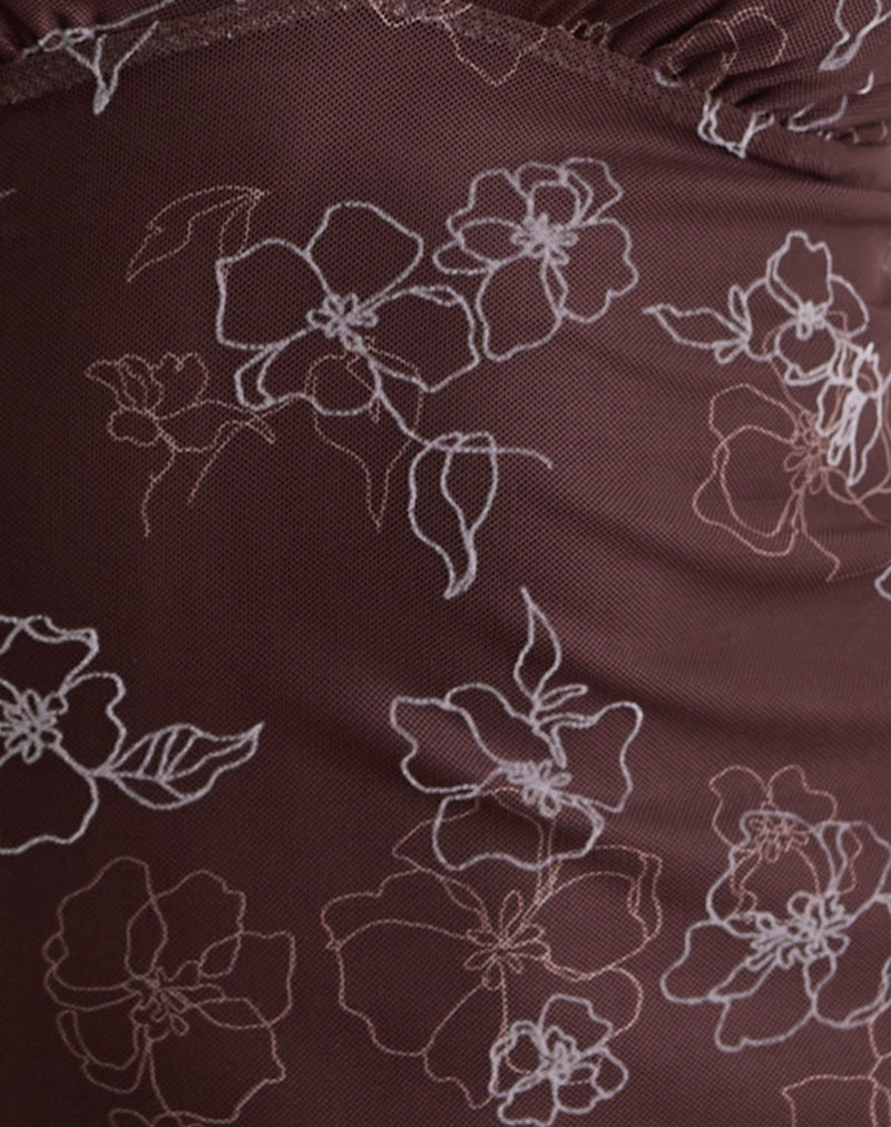 Motarika Mini Dress in Doodle Flower Flock Brown