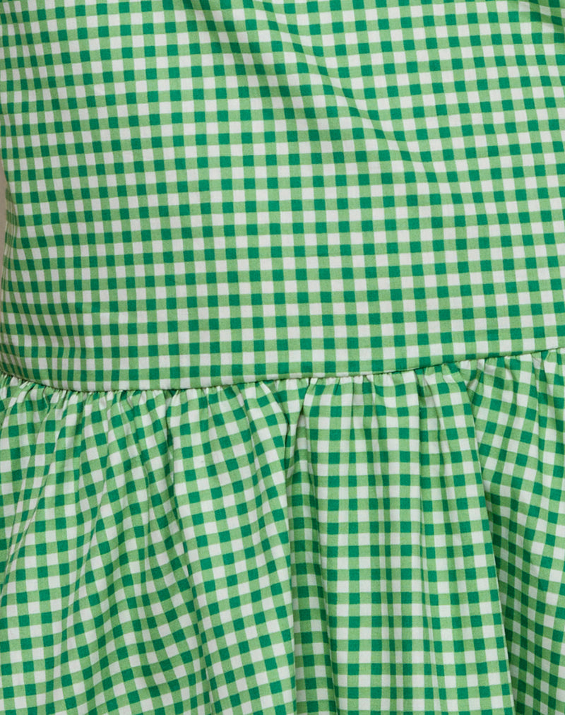 Munasa One Shoulder Mini Dress in Mini Gingham Green