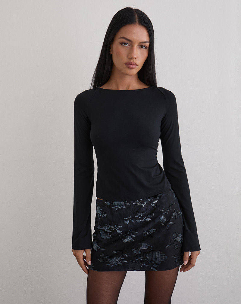 Nidya Mini Skirt in Leaf Velvet Dark Blue