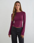 Muzan Long Sleeve Top in Ribbed Jersey Deep Purple