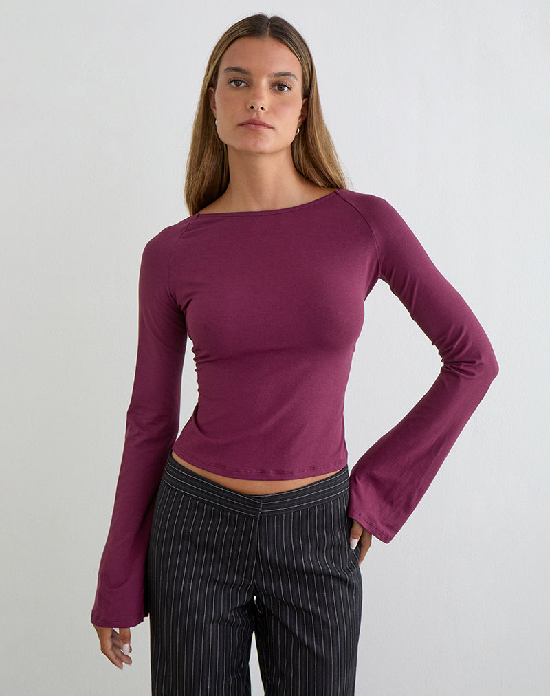 Muzan Long Sleeve Top in Ribbed Jersey Deep Purple