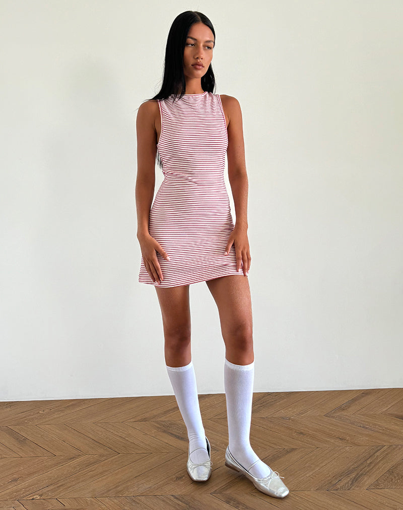 Muzuki Jersey Mini Dress in Red and White Stripe