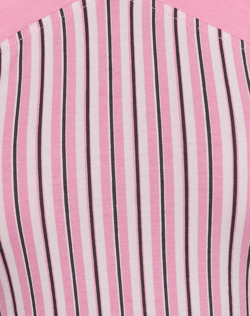 Myer Wide Strap Halterneck Top in Pinstripe Pink