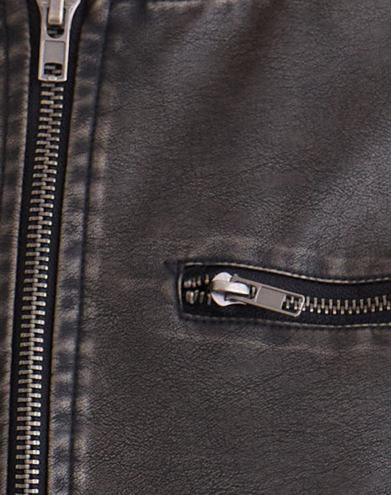 Marco Distressed Bomber Jacket in PU Charcoal