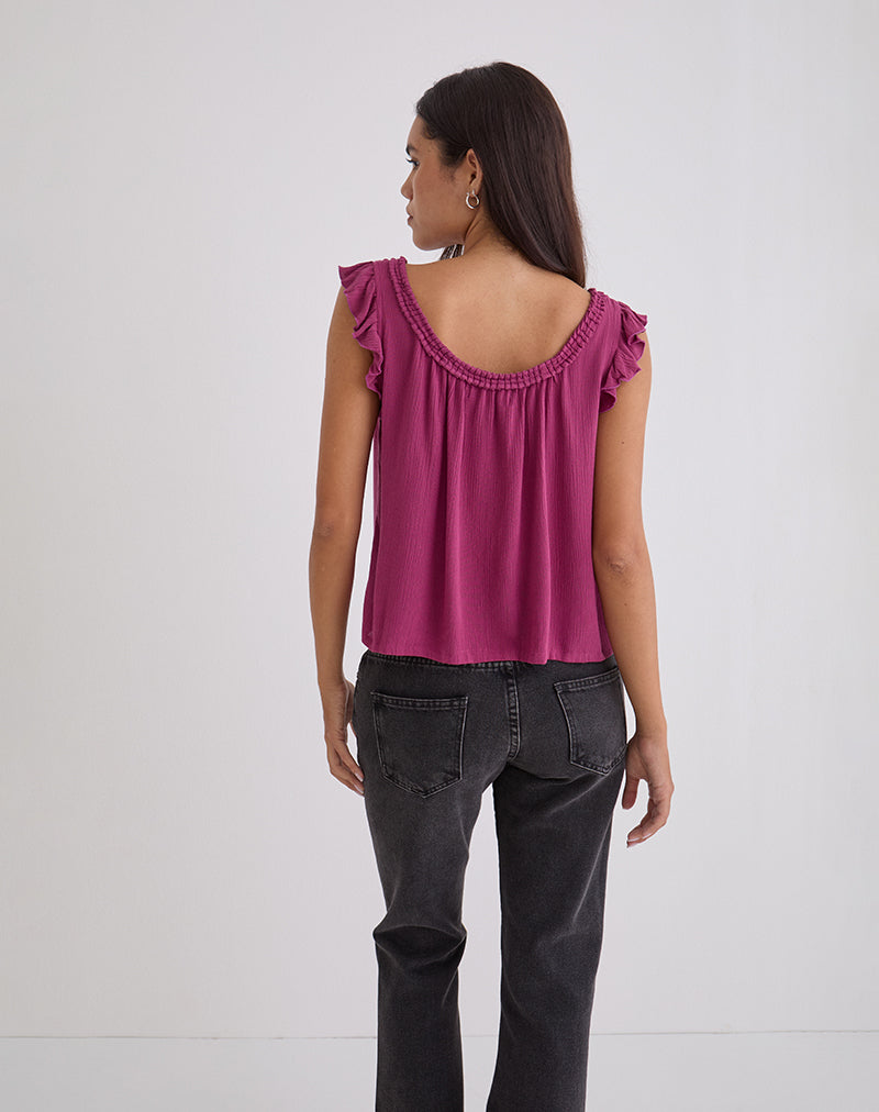 Merisso Scoop Neck Keyhole Top Daco in Rose Burgundy