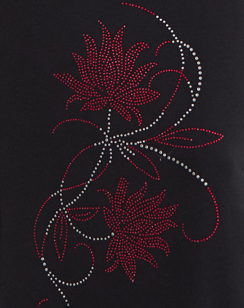 Naisra Maxi Skirt in Cupro Diamante Flower Black