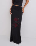 Naisra Maxi Skirt in Cupro Diamante Flower Black