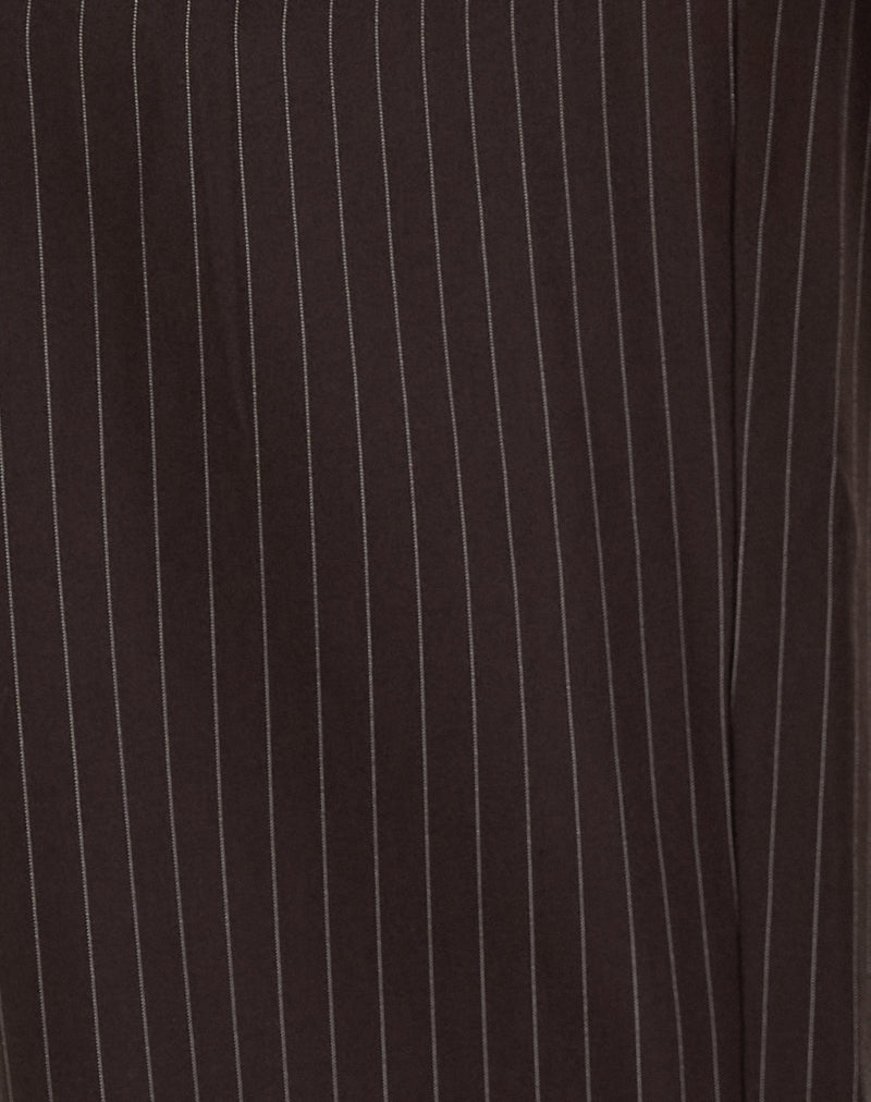 Nala Wide Pleated Trouser in Dark Brown Pinstripe
