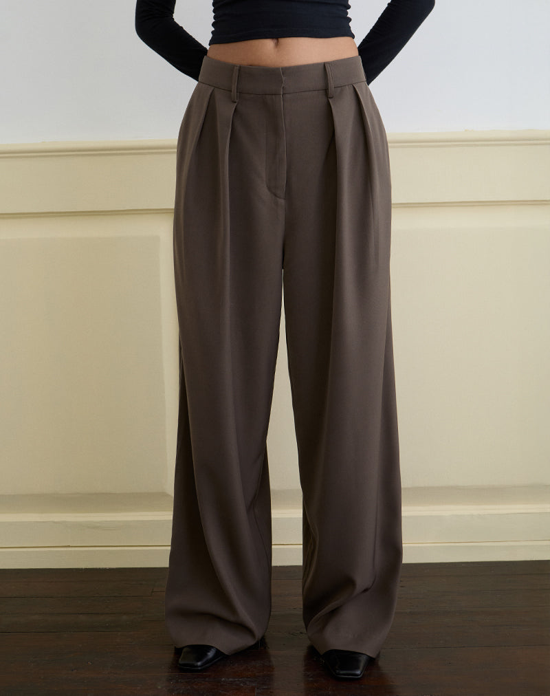 Nala Wide Pleat Trouser in Tailoring Truffle