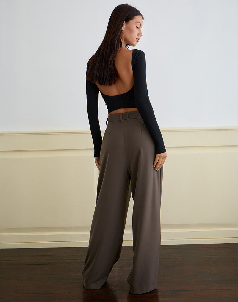 Nala Wide Pleat Trouser in Tailoring Truffle