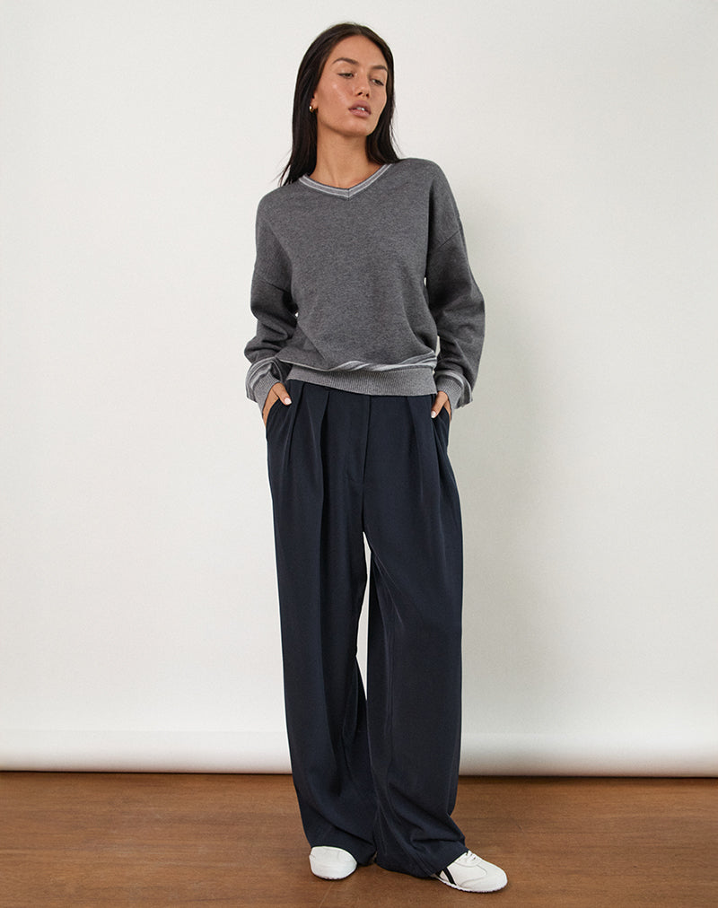 Nala Wide Leg Pleated Trouser in Tailoring Navy