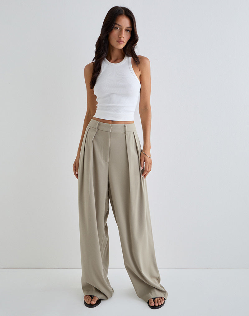 Nala Wide Pleat Trouser in Taupe Tailoring