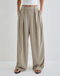 Nala Wide Pleat Trouser in Taupe Tailoring