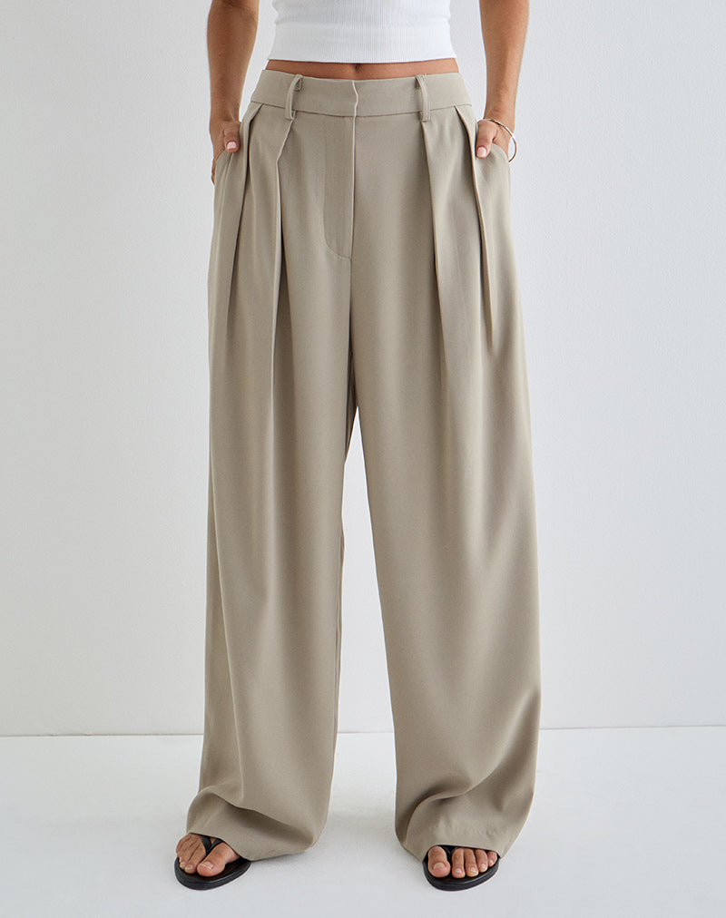 Nala Wide Pleat Trouser in Taupe Tailoring