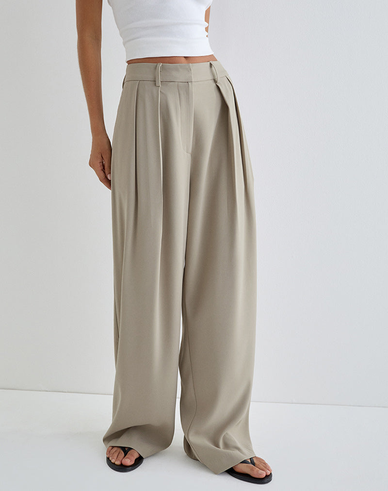 Nala Wide Pleat Trouser in Taupe Tailoring