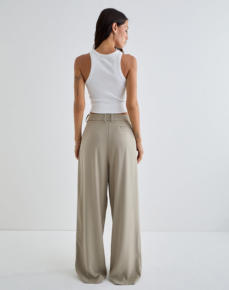 Nala Wide Pleat Trouser in Taupe Tailoring