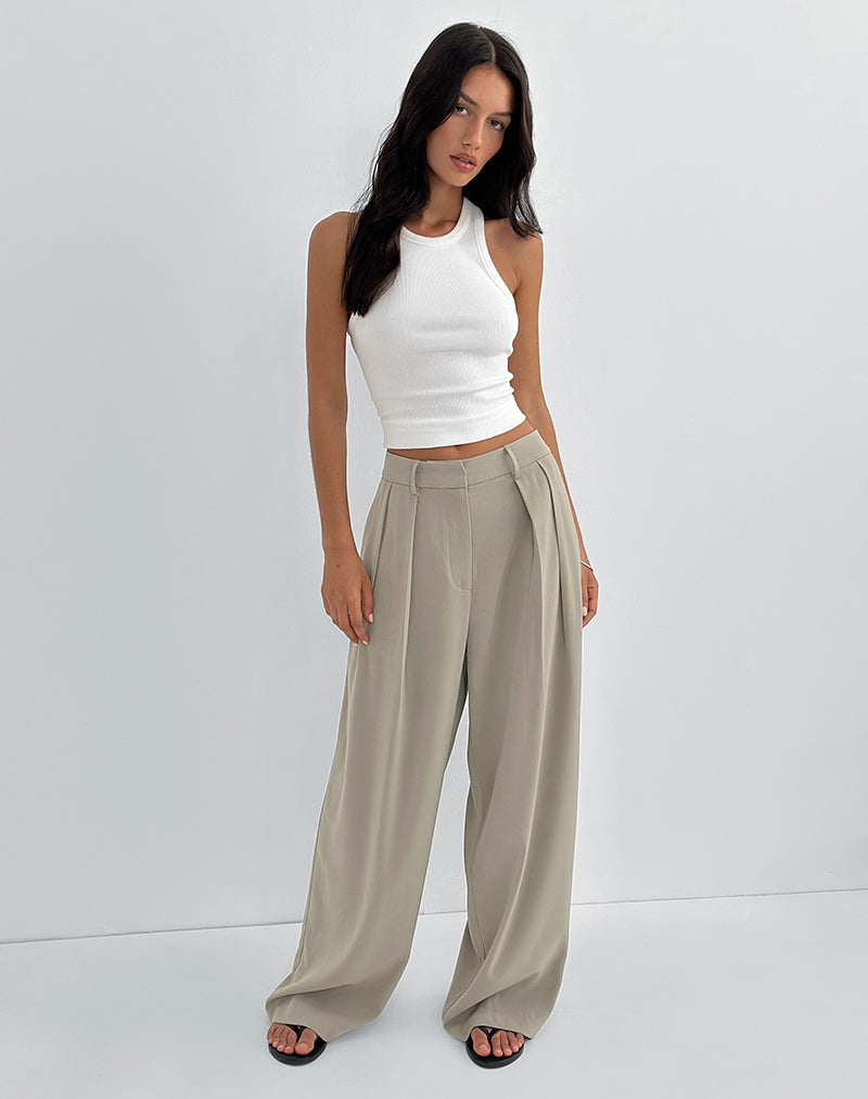 Nala Wide Pleat Trouser in Taupe Tailoring