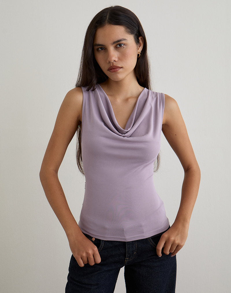 Nali Cowl Knot Top in Cupro Lavender