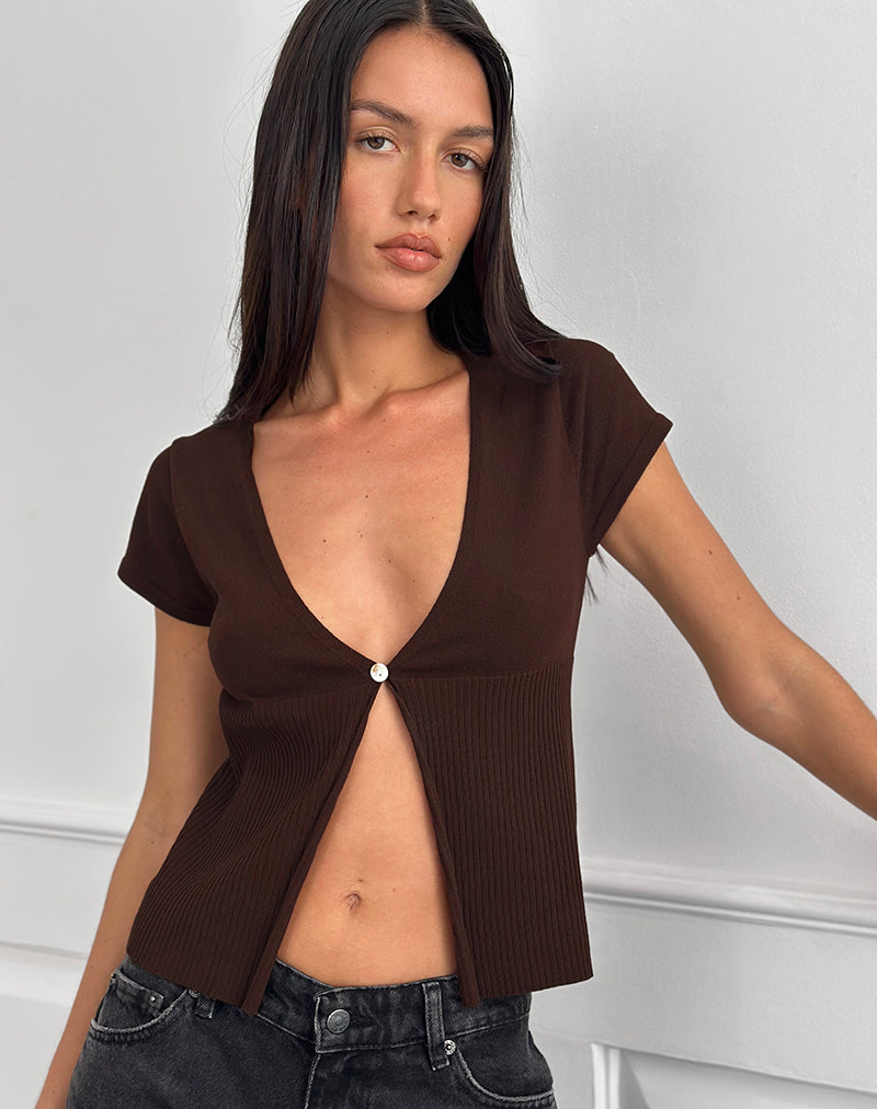 Nalo Short Sleeve Cardi in Dark Brown