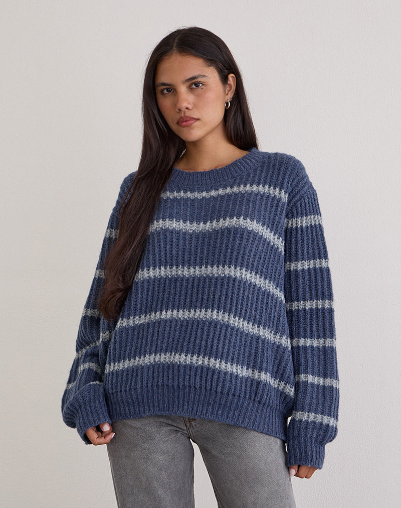 Namirta Jumper in Blue with Grey Stripe
