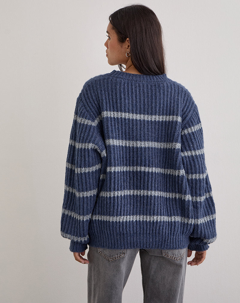 Namirta Jumper in Blue with Grey Stripe