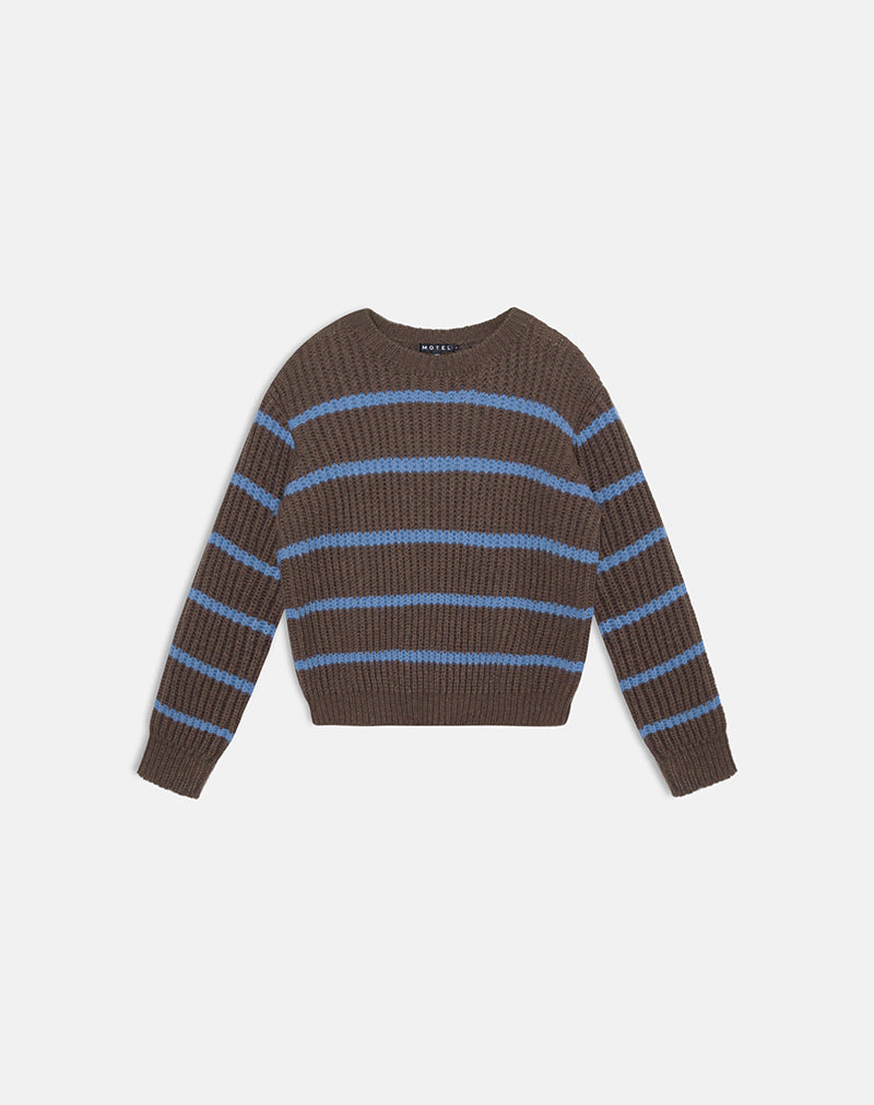 Namirta Jumper in Brown with Blue Stripe