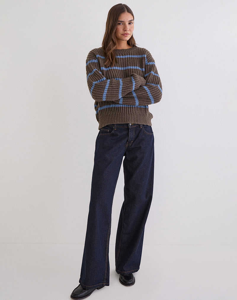Namirta Jumper in Brown with Blue Stripe