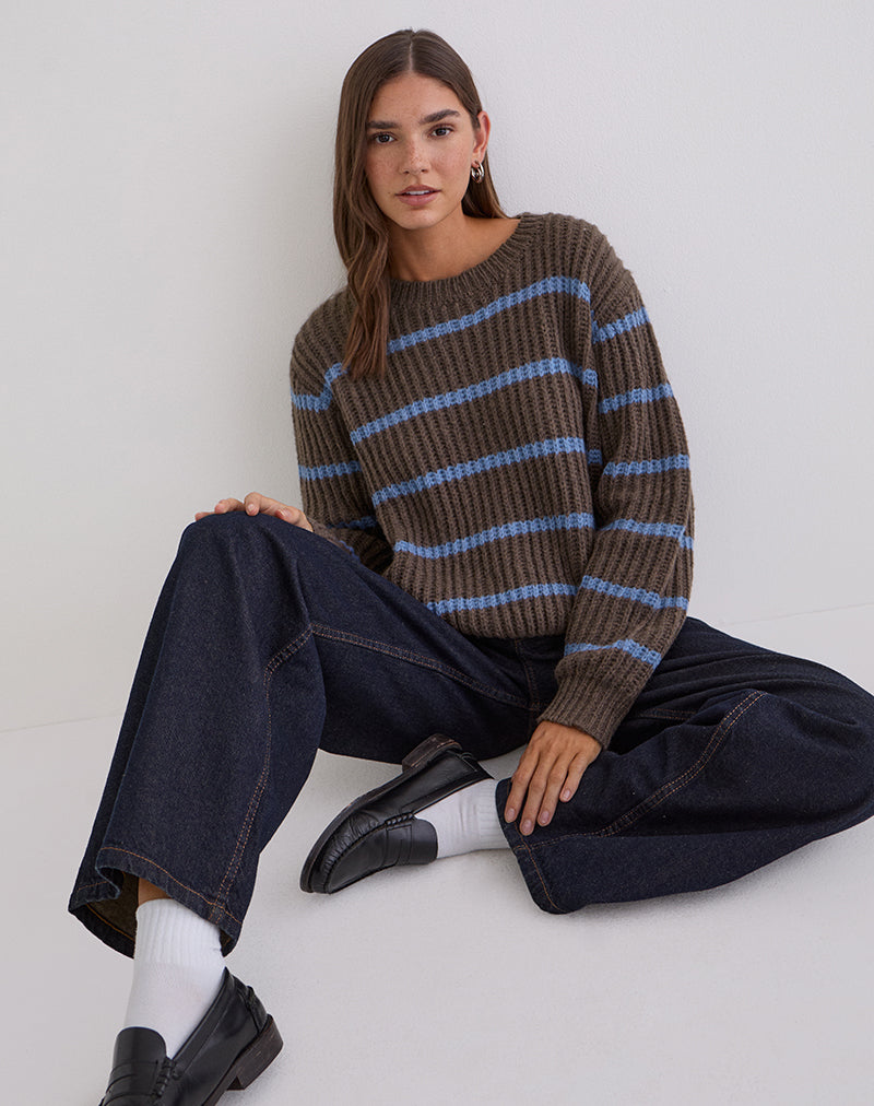 Namirta Jumper in Brown with Blue Stripe