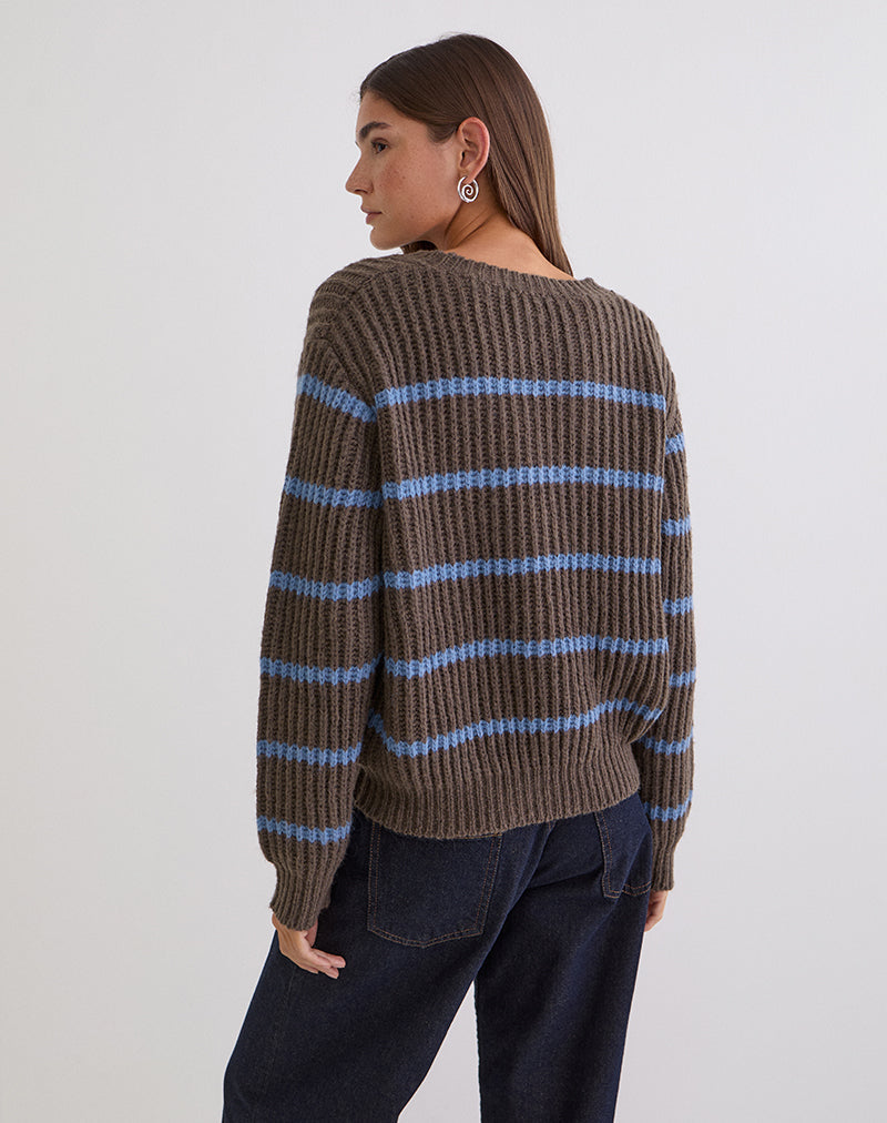 Namirta Jumper in Brown with Blue Stripe