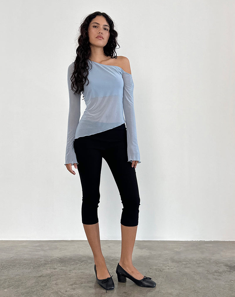 Narcissa Asymmetric Long Sleeve Top in Mesh Light Blue