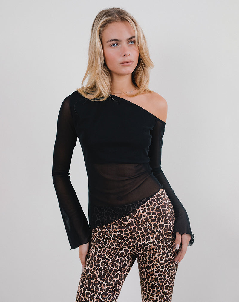 Narcissa Asymmetric Top in Mesh Black