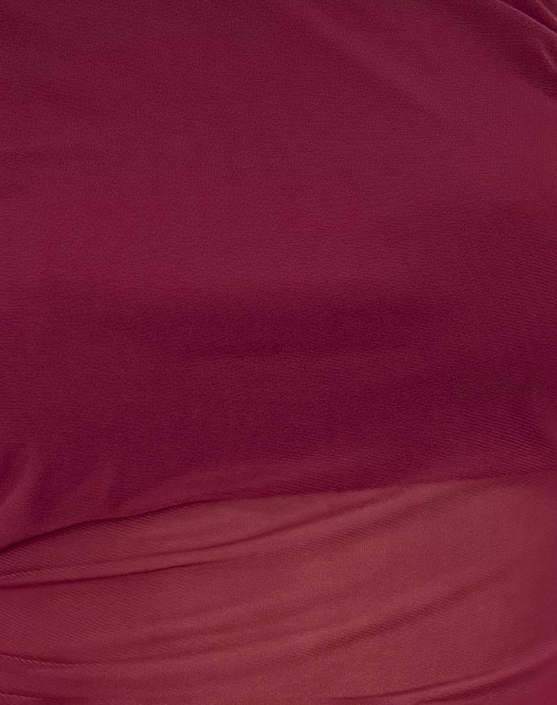 Narcissa Asymmetric Long Sleeve Top in Maroon