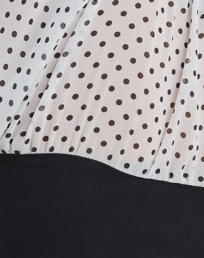 Naria Top in Chiffon White Basic Polka Black