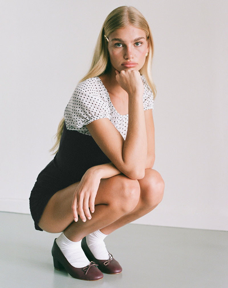 Naria Top in Chiffon White Basic Polka Black