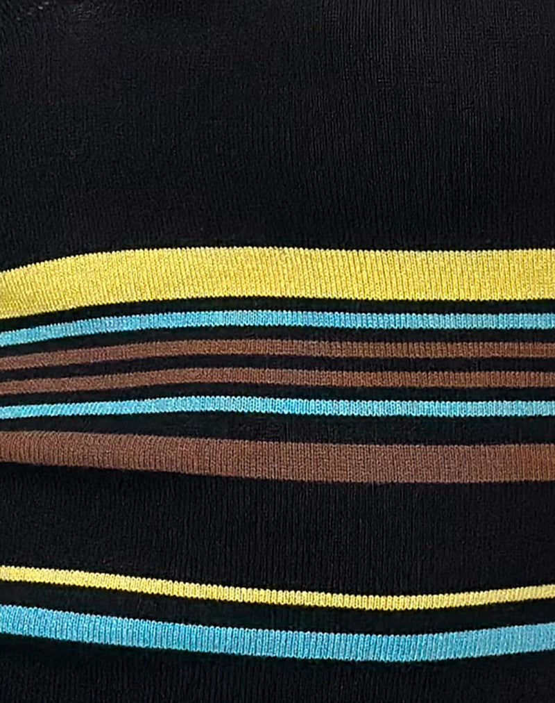 Natcha Vest Top in Black with Brown and Blue Stripes