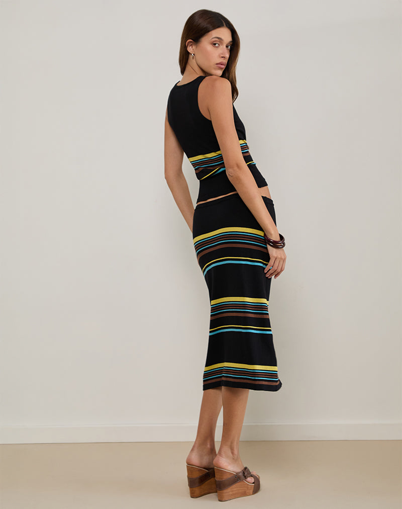 Natcha Vest Top in Black with Brown and Blue Stripes