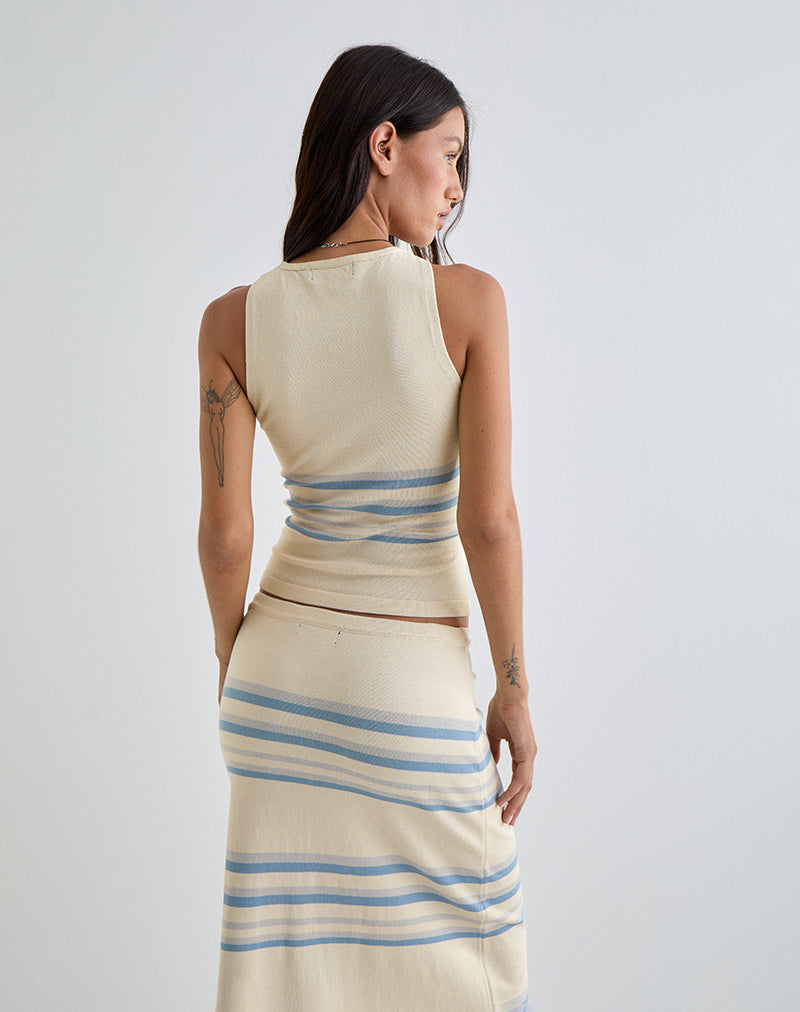 Natcha Vest Top in Cream with Blue and Grey Stripes