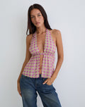 Nayu Halterneck Top in Blurred Check Pink and Green