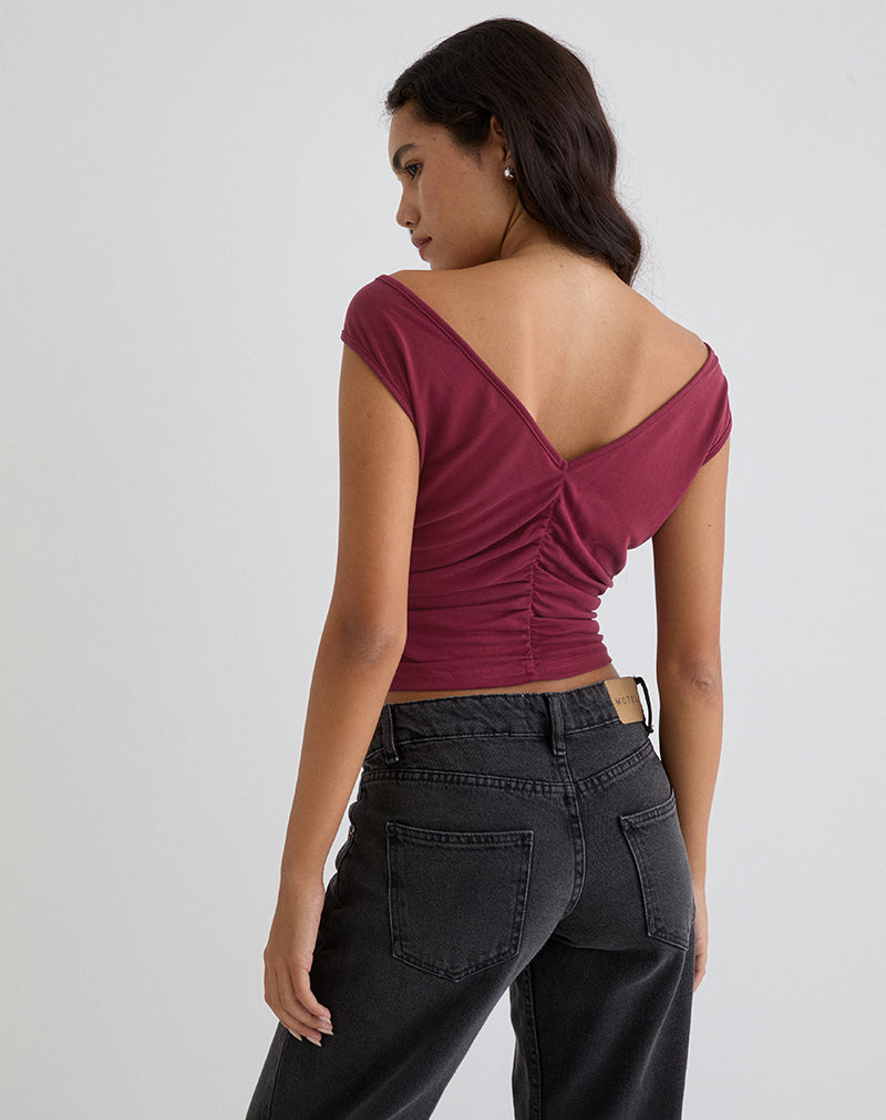 Neida Drape Top in Cupro Burgundy