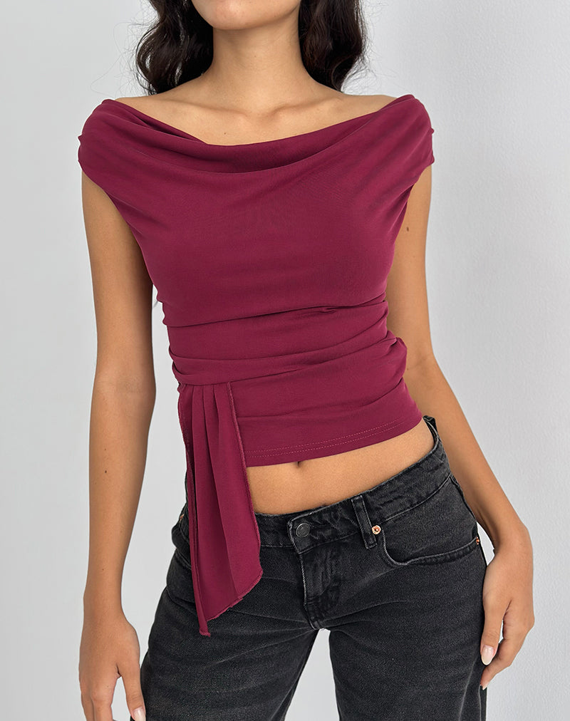 Neida Drape Top in Cupro Burgundy