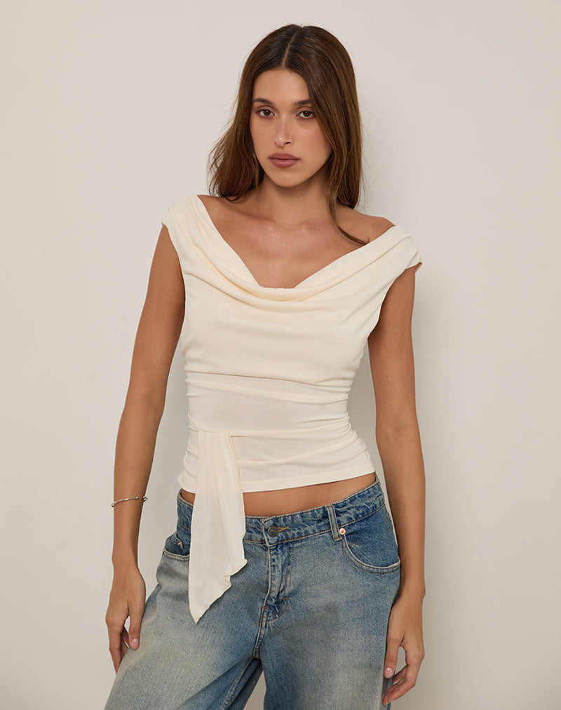 Neida Drape Top in Cupro Cream
