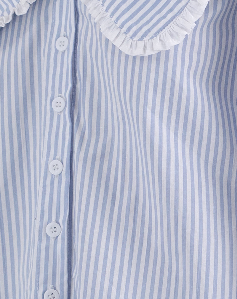 Nelcy Oversized Collared Shirt in Small Vertical Stripe Blue