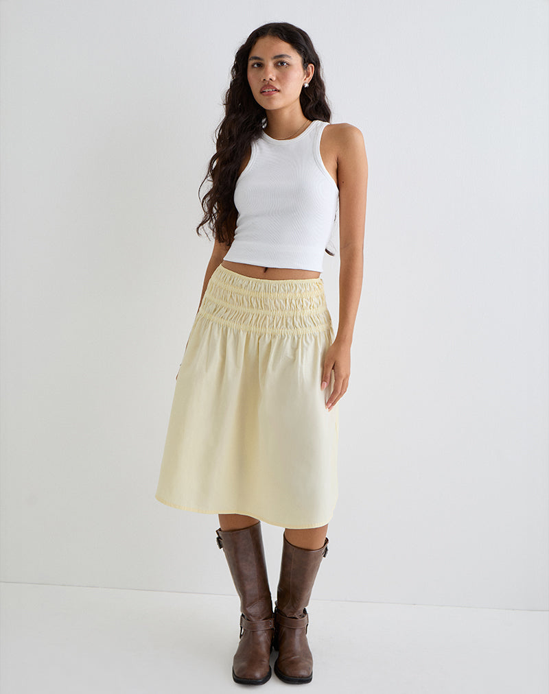Neleta Midi Skirt in Poplin Lemon