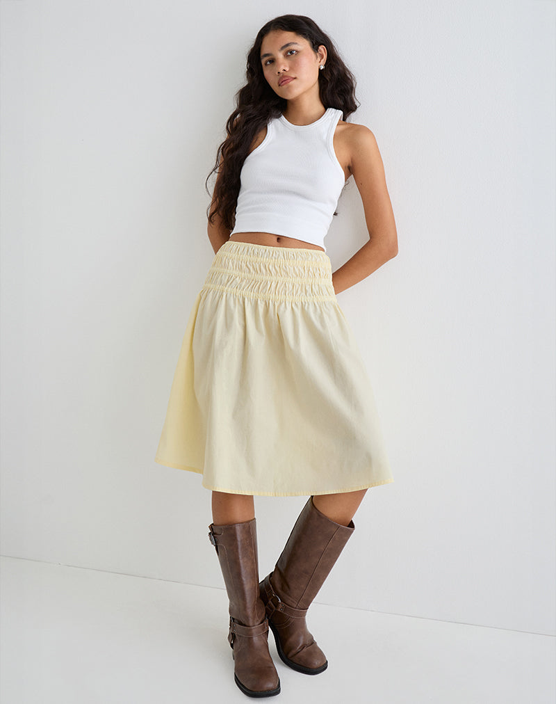 Neleta Midi Skirt in Poplin Lemon