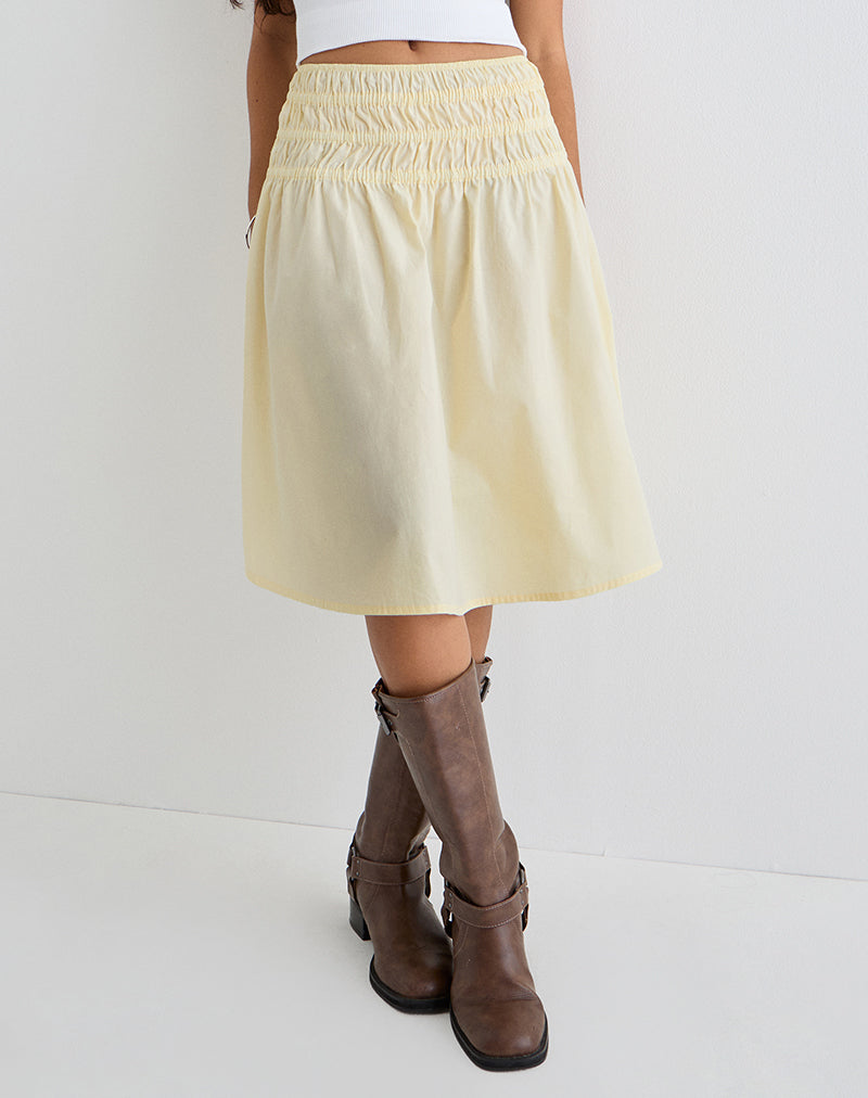 Neleta Midi Skirt in Poplin Lemon