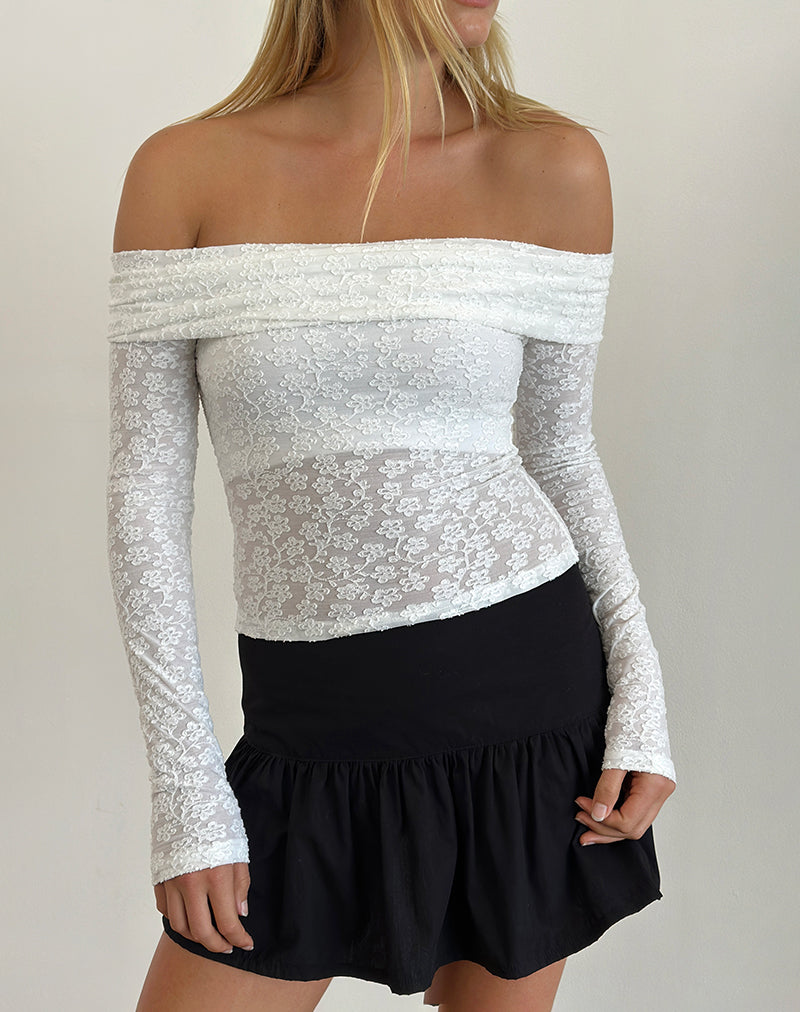 Nesta Bardot Top in Burnout Mesh Ivory